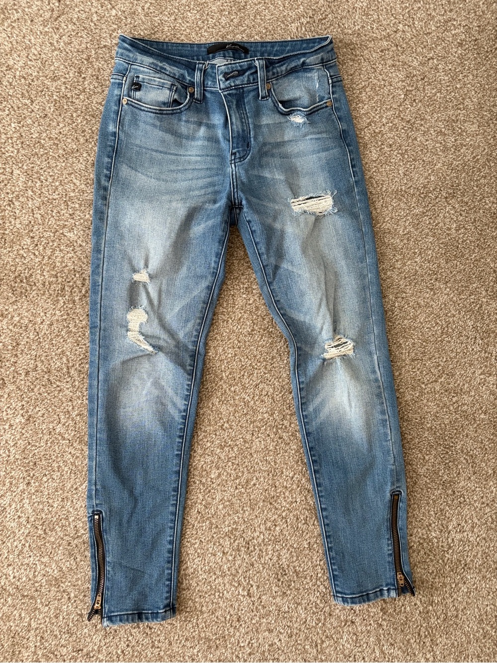 KanCan Distressed Light Blue Skinny Jeans with Zip Hems